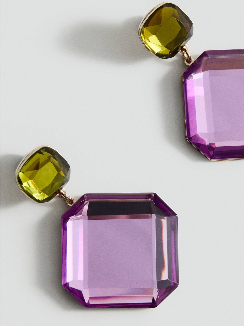 Mango Purple and Olive Green Drop Crystal Earrings - Picture 3 of 11